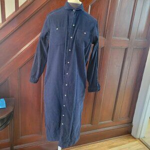 L.L. Bean Womens Navy Blue Corduroy Long Button-Down Shirt Dress Size 12